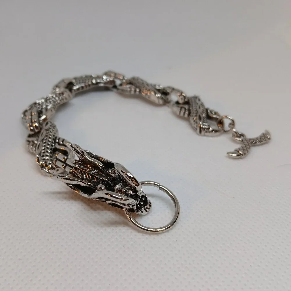 NWOT Silver Tone Metal Fashion Dragon Bracelet Jewelry Men Bling Hip Hop #33